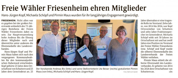 Freie Waehler Friesenheim ehren Mitglieder Schwarzwaelder Bote 12.05.2026